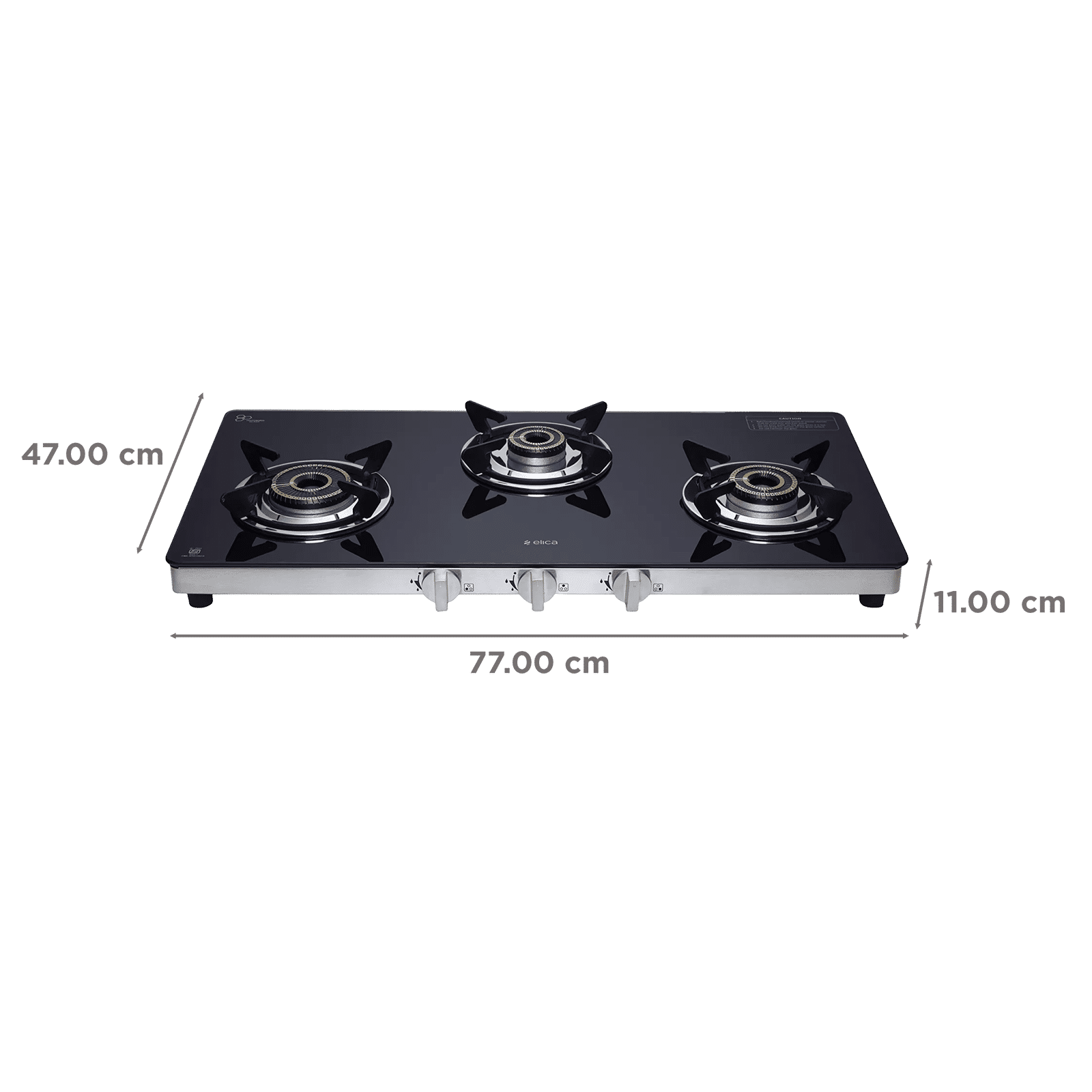 elica SAPPHIRE Series Toughened Glass Top 3 Burners Manual Gas Stove (Double Drip Tray Design, Black) elica SAPPHIRE Series Toughened Glass Top 3 Burners Manual Gas Stove (Double Drip Tray Design, Black)_2