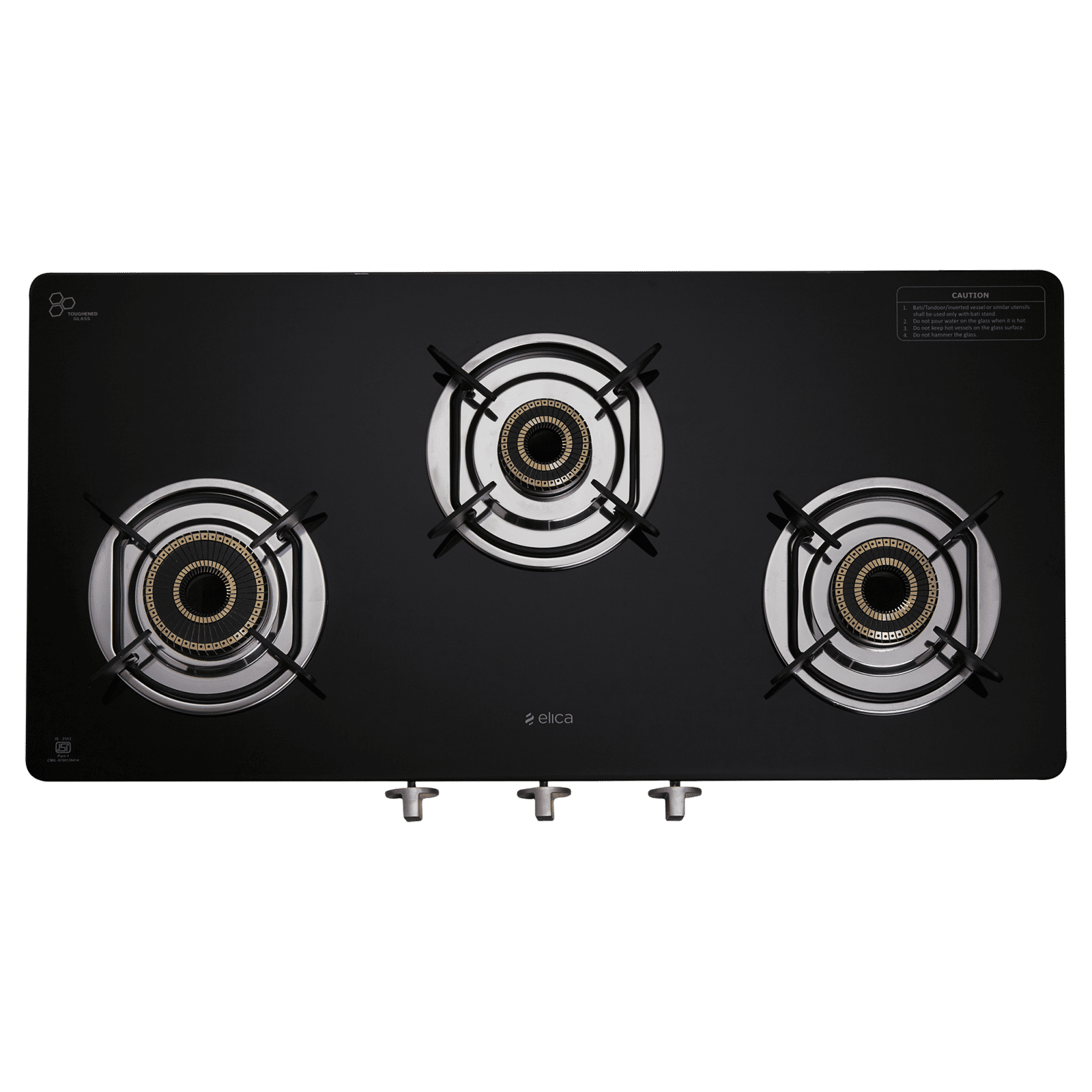 elica SAPPHIRE Series Toughened Glass Top 3 Burners Manual Gas Stove (Double Drip Tray Design, Black) elica SAPPHIRE Series Toughened Glass Top 3 Burners Manual Gas Stove (Double Drip Tray Design, Black)_4