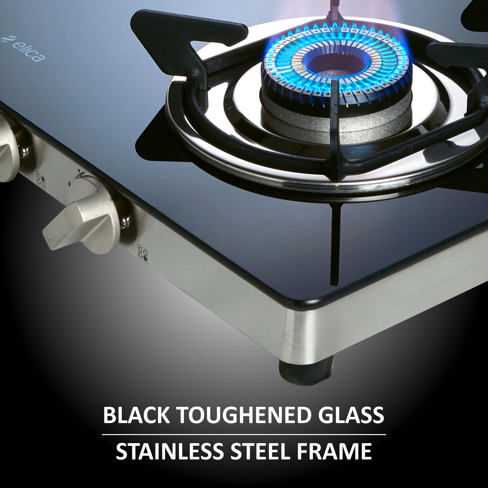 elica SAPPHIRE Series Toughened Glass Top 3 Burners Manual Gas Stove (Double Drip Tray Design, Black) elica SAPPHIRE Series Toughened Glass Top 3 Burners Manual Gas Stove (Double Drip Tray Design, Black)_5