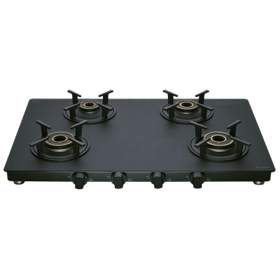 elica MATT ONYX Series 4 Burners Manual Gas Stove (Round Grid, Black)