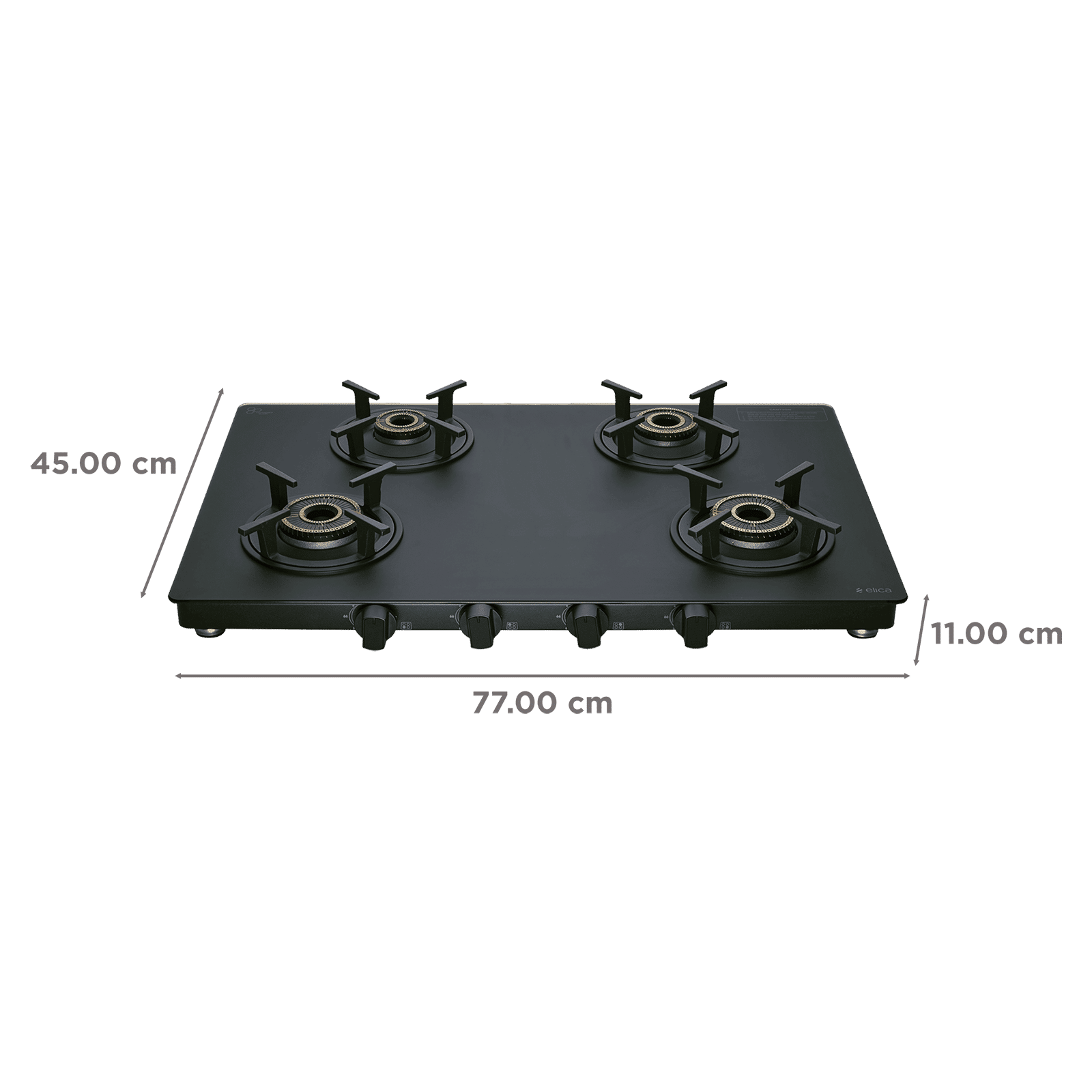 elica MATT ONYX Series 4 Burners Manual Gas Stove (Round Grid, Black)_2
