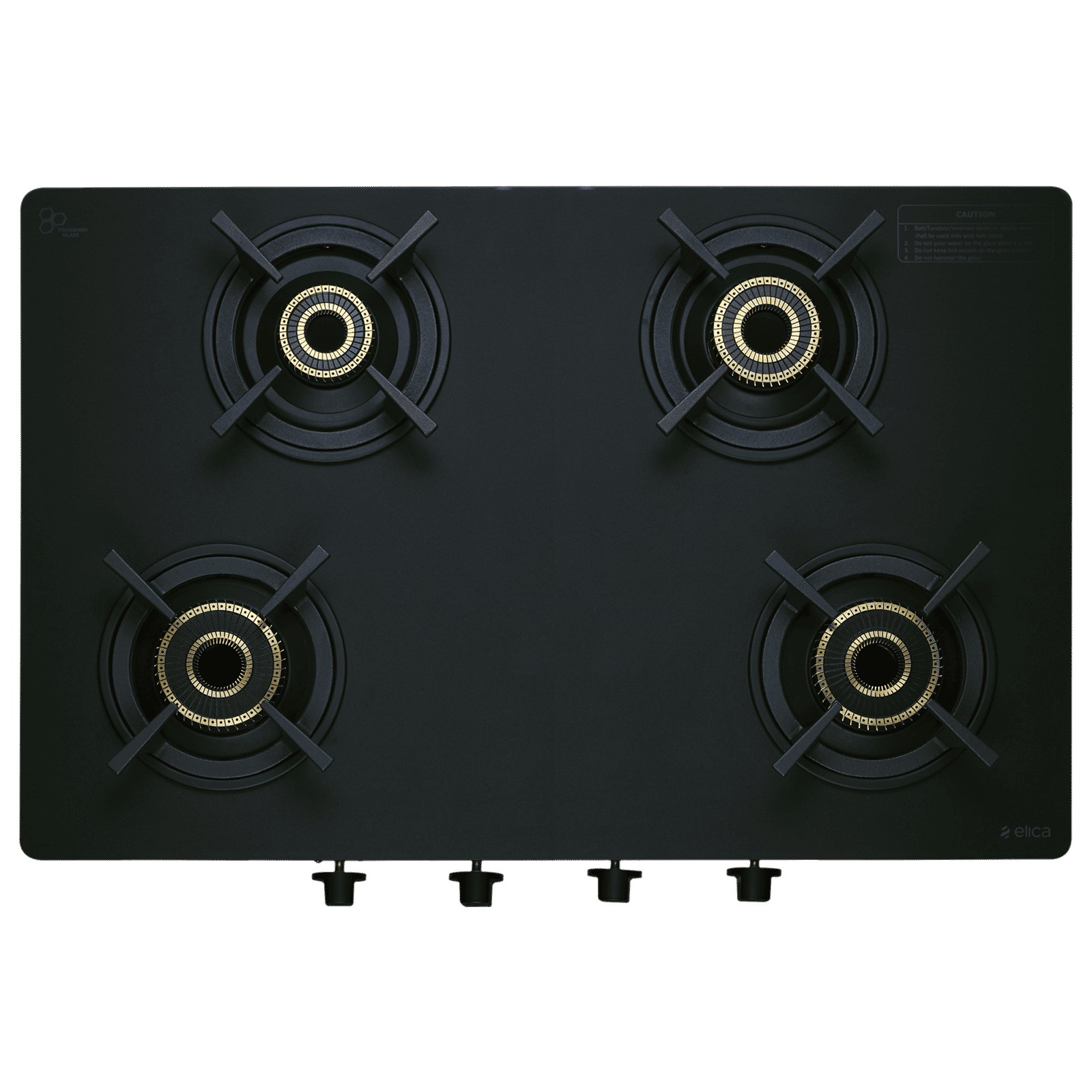 elica MATT ONYX Series 4 Burners Manual Gas Stove (Round Grid, Black)_4