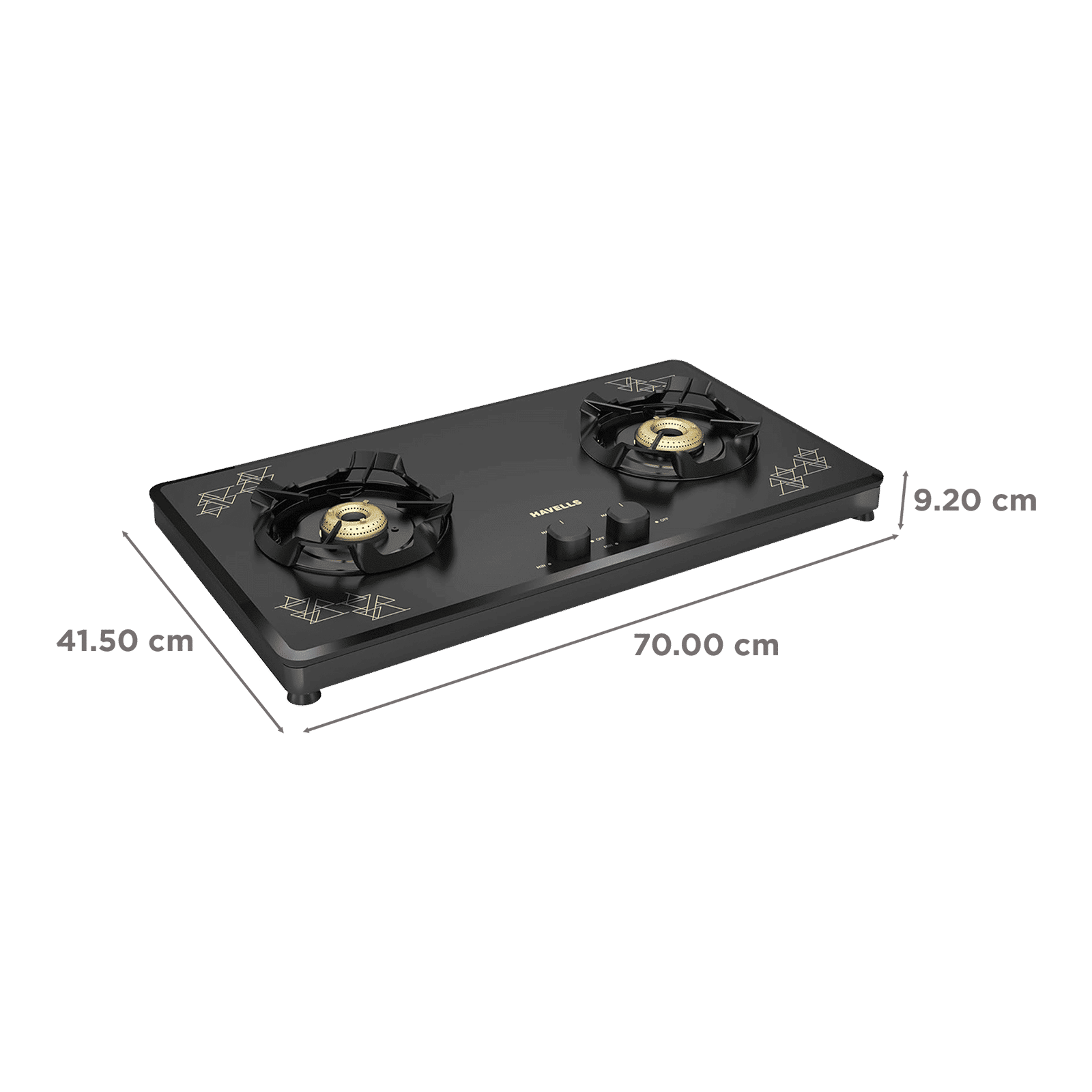 Havells Nucleus Toughened Glass Top 2 Burner Manual Gas Stove (Heavy Duty Brass Burner, Black)_2