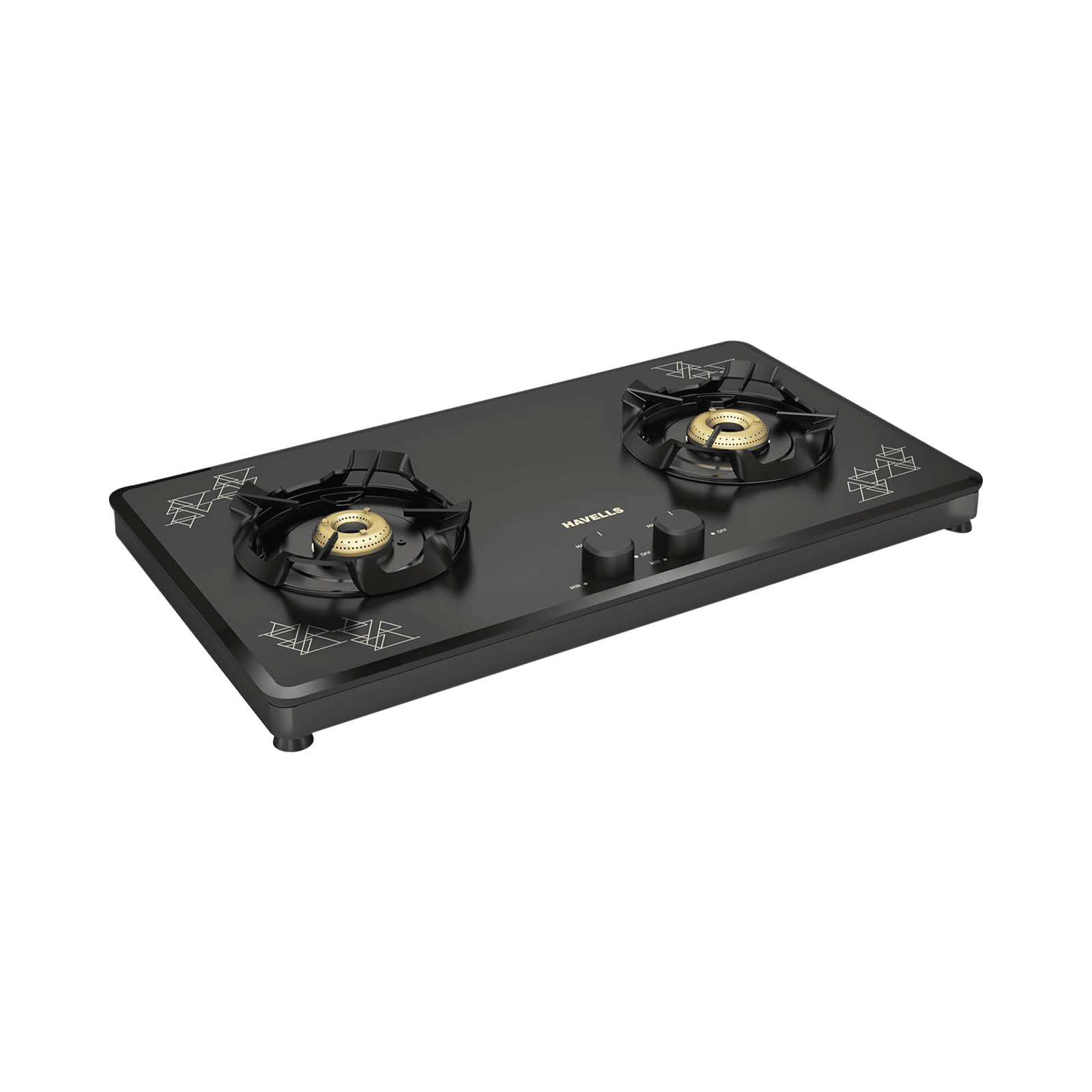 Havells Nucleus Toughened Glass Top 2 Burner Manual Gas Stove (Heavy Duty Brass Burner, Black)_5