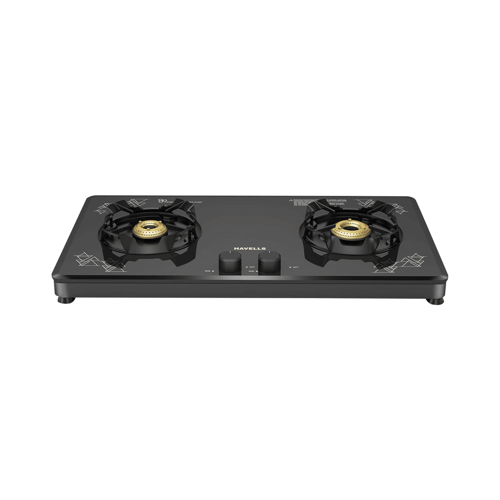 Havells Nucleus Toughened Glass Top 2 Burner Manual Gas Stove (Heavy Duty Brass Burner, Black)_6
