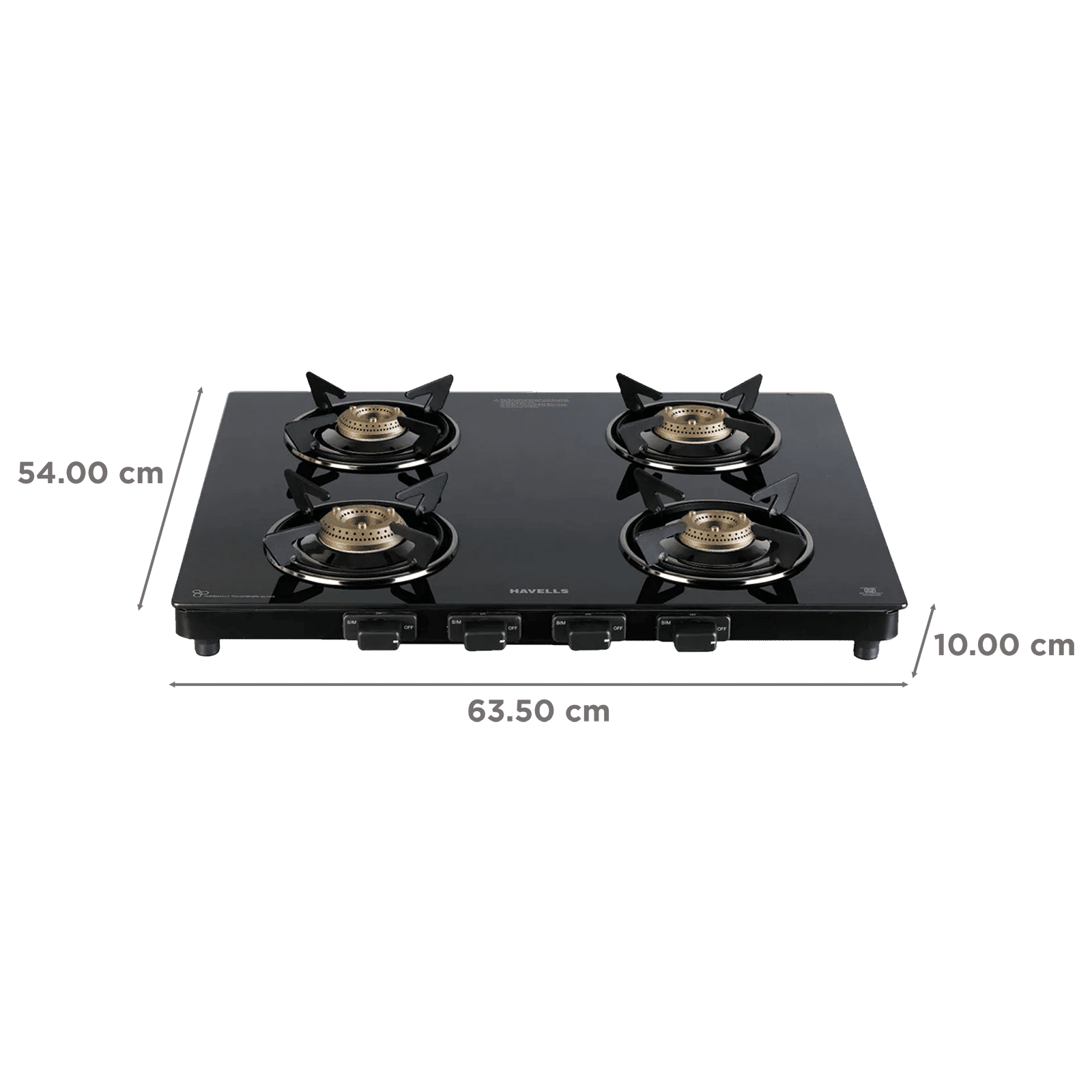 Havells Calore Toughened Glass Top 4 Burner Manual Gas Stove (Heavy Duty Brass Burner, Black) Havells Calore Toughened Glass Top 4 Burner Manual Gas Stove (Heavy Duty Brass Burner, Black)_2