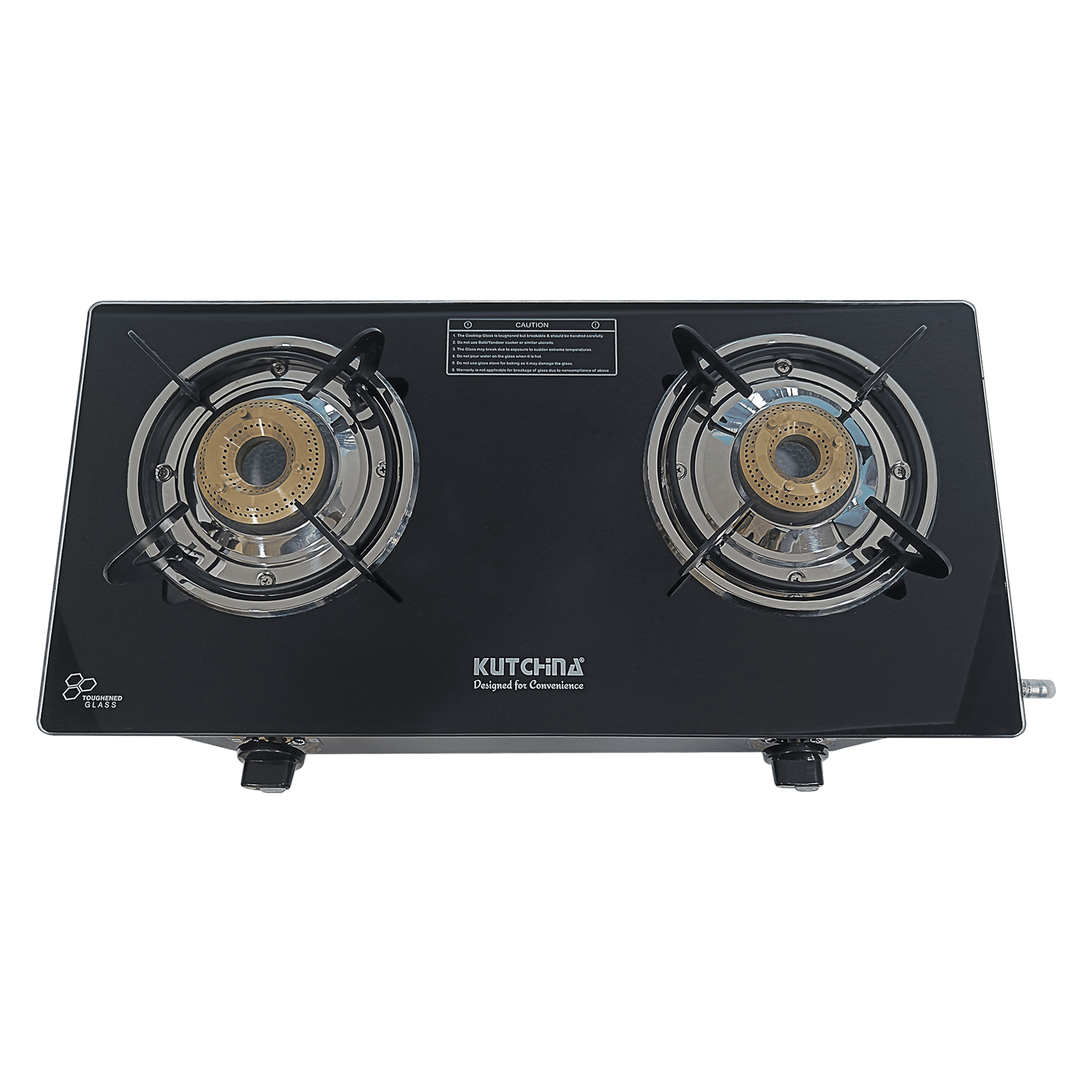 Kutchina CT ECO 2B Toughened Glass Top 2 Burner Manual Gas Stove (Euro Coated Thick Pan Support, Black)_1