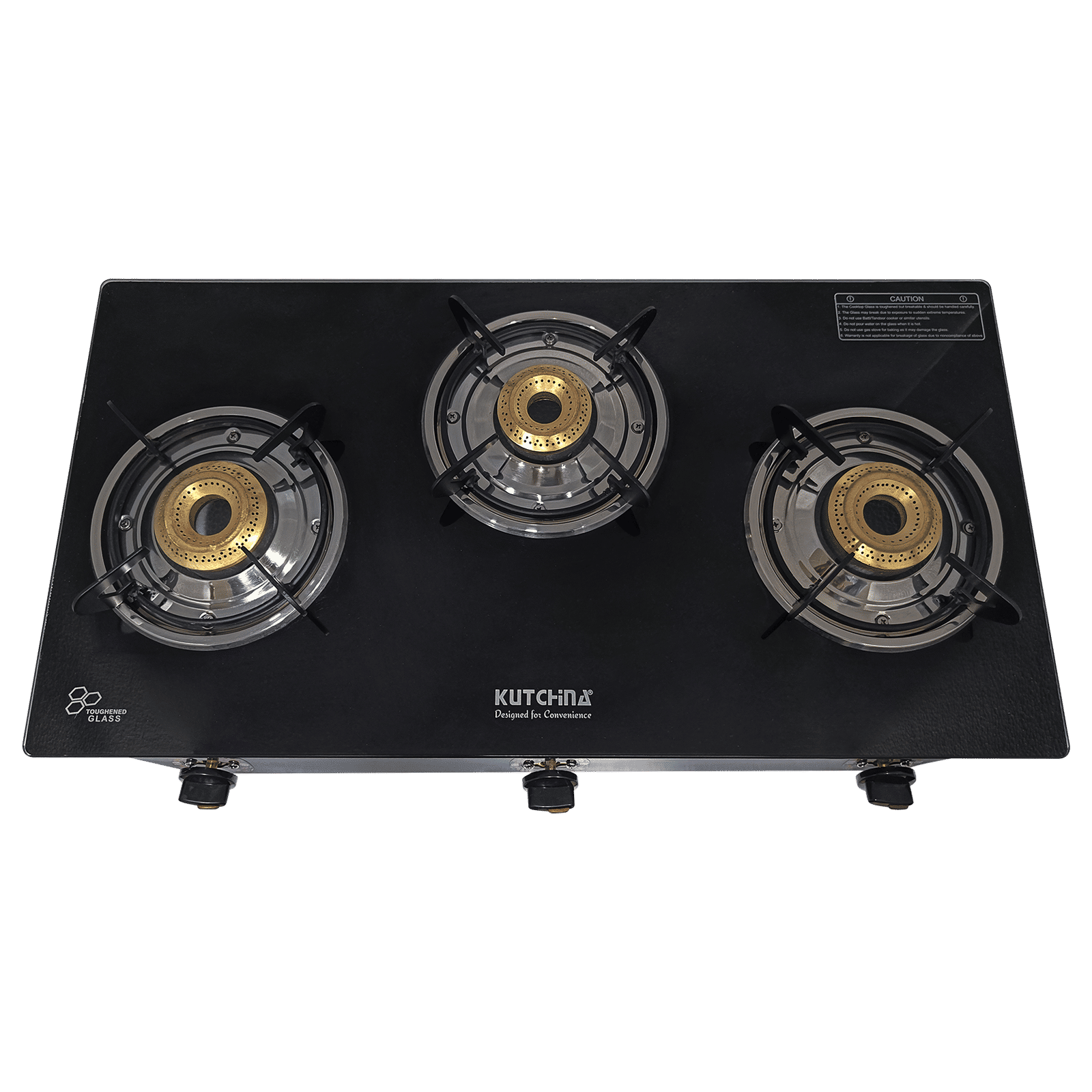 Kutchina CT ECO 3B Toughened Glass Top 3 Burner Manual Gas Stove (Euro Coated Thick Pan Support, Black) Kutchina CT ECO 3B Toughened Glass Top 3 Burner Manual Gas Stove (Euro Coated Thick Pan Support, Black)_1