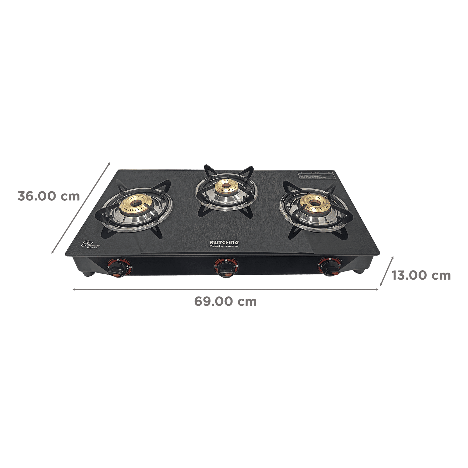 Kutchina CT ECO 3B Toughened Glass Top 3 Burner Manual Gas Stove (Euro Coated Thick Pan Support, Black) Kutchina CT ECO 3B Toughened Glass Top 3 Burner Manual Gas Stove (Euro Coated Thick Pan Support, Black)_2