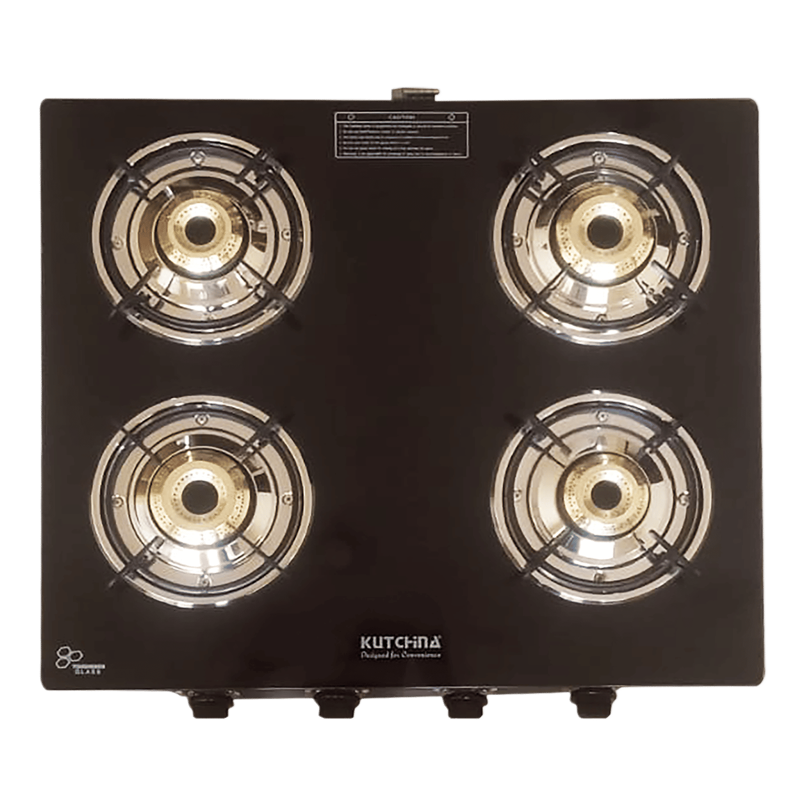 Kutchina CT ECO 4B Toughened Glass Top 4 Burner Manual Gas Stove (Euro Coated Thick Pan Support, Black) Kutchina CT ECO 4B Toughened Glass Top 4 Burner Manual Gas Stove (Euro Coated Thick Pan Support, Black)_1