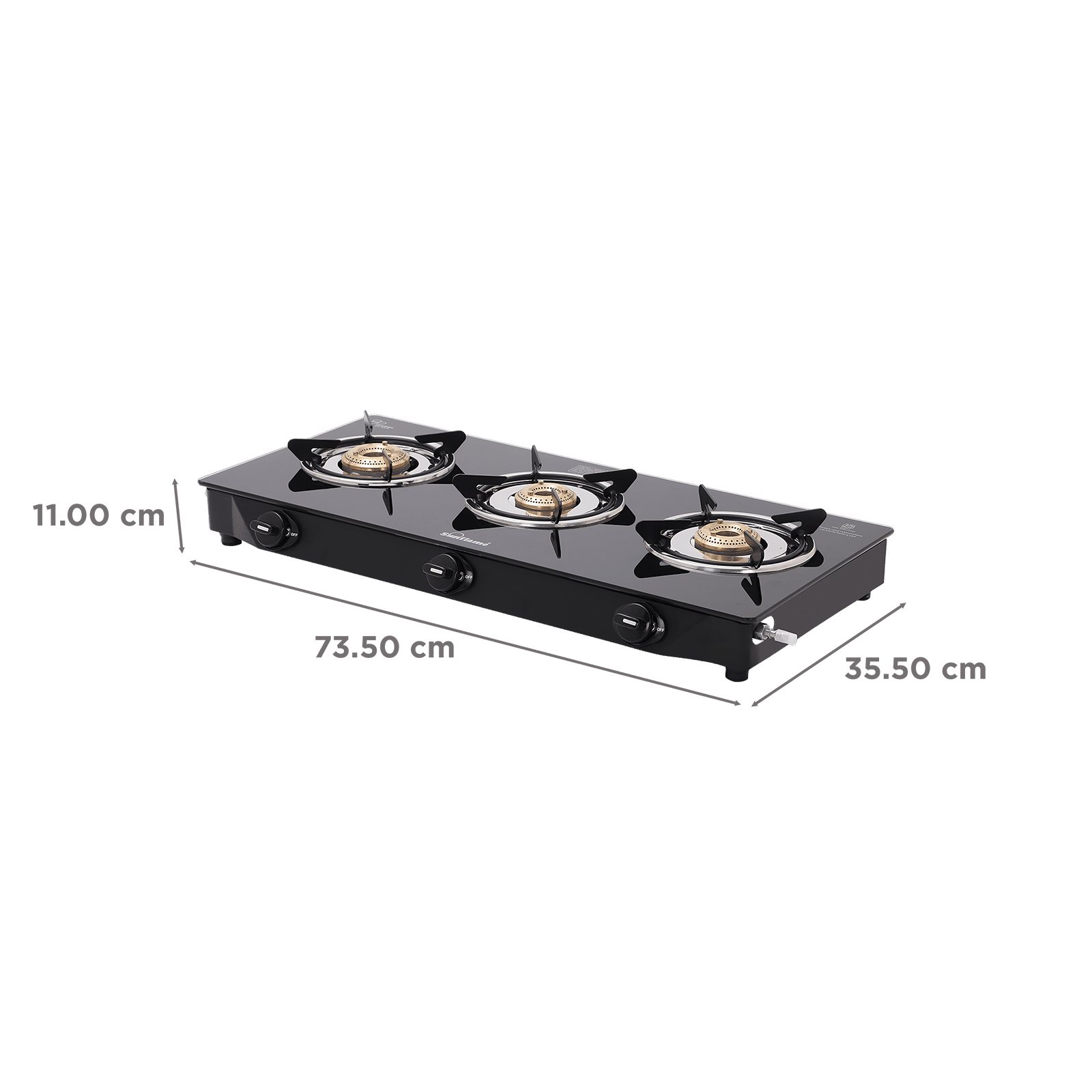Sunflame Venza Toughened Glass Top 3 Burner Manual Gas Stove (Knob Control, Black)_2