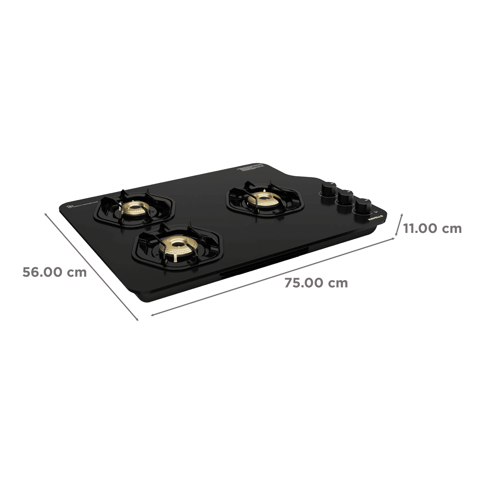 Havells Hexa Toughened Glass Top 3 Burner Automatic Gas Stove (Jointless Pan Support, Black)_2