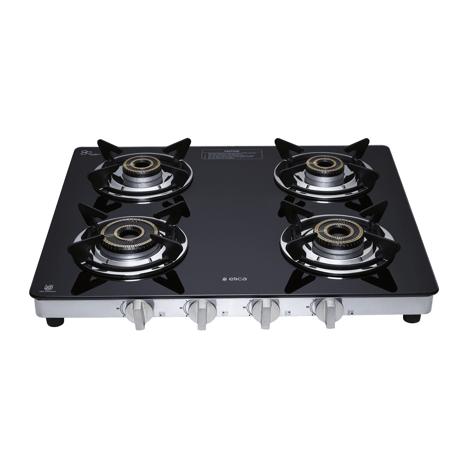 Elica SAPPHIRE SERIES Toughened Glass Top 4 Burner Manual Gas Stove (Heavy Duty, Black)_1