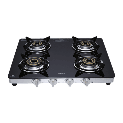 Elica SAPPHIRE SERIES Toughened Glass Top 4 Burner Manual Gas Stove (Heavy Duty, Black)