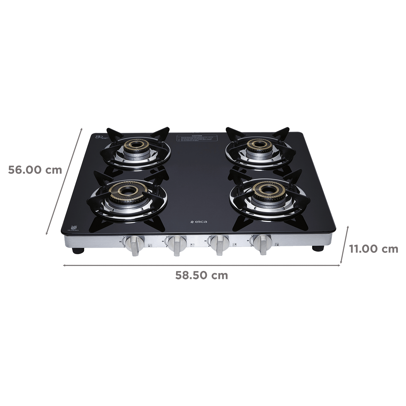 Elica SAPPHIRE SERIES Toughened Glass Top 4 Burner Manual Gas Stove (Heavy Duty, Black)_2