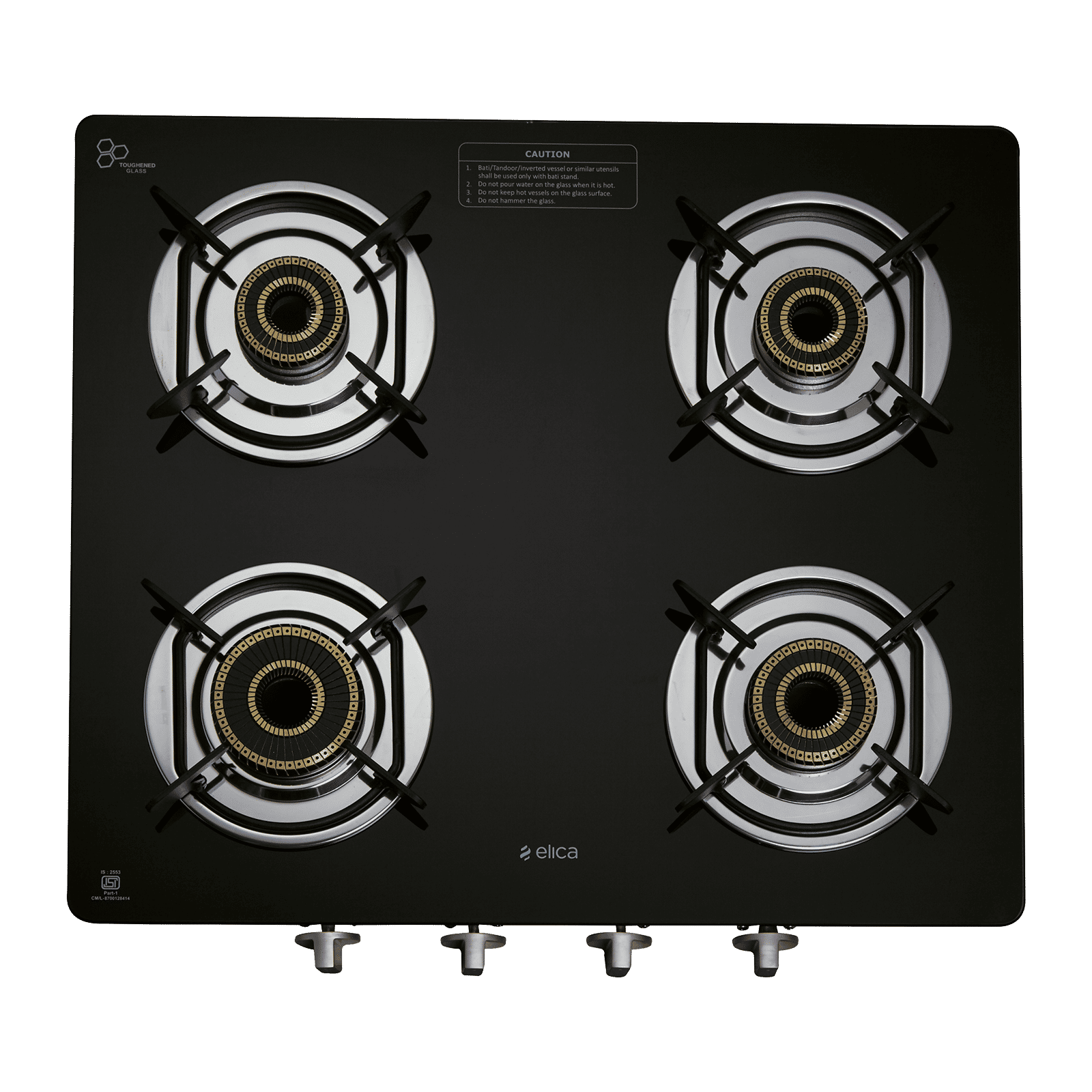 Elica SAPPHIRE SERIES Toughened Glass Top 4 Burner Manual Gas Stove (Heavy Duty, Black)_4