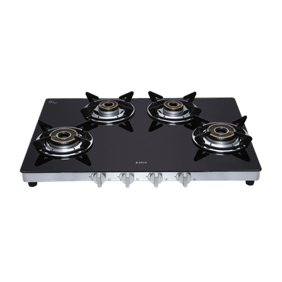 Elica SAPPHIRE SERIES Toughened Glass Top 4 Burner Manual Gas Stove (Heavy Duty, Black)