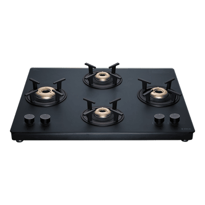 Elica MATT TOP KNOB SERIES Toughened Glass Top 4 Burner Automatic Gas Stove (Ultra Slim Frame, Black)