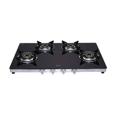 Elica SAPPHIRE 774 CT VETRO (DT SERIES) Toughened Glass Top 4 Burner Manual Gas Stove (Heavy Duty, Black)