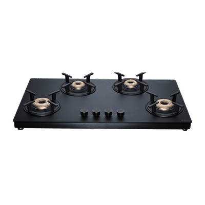 Elica MATT TKN 904 CT VETRO 2J BK SERIES Toughened Glass Top 4 Burner Manual Gas Stove (Ultra Slim Frame, Black)