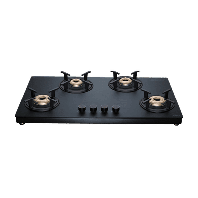 Elica MATT TKN 904 CT VETRO 2J AI BK Toughened Glass Top 4 Burner Automatic Gas Stove (Ultra Slim Frame, Black)
