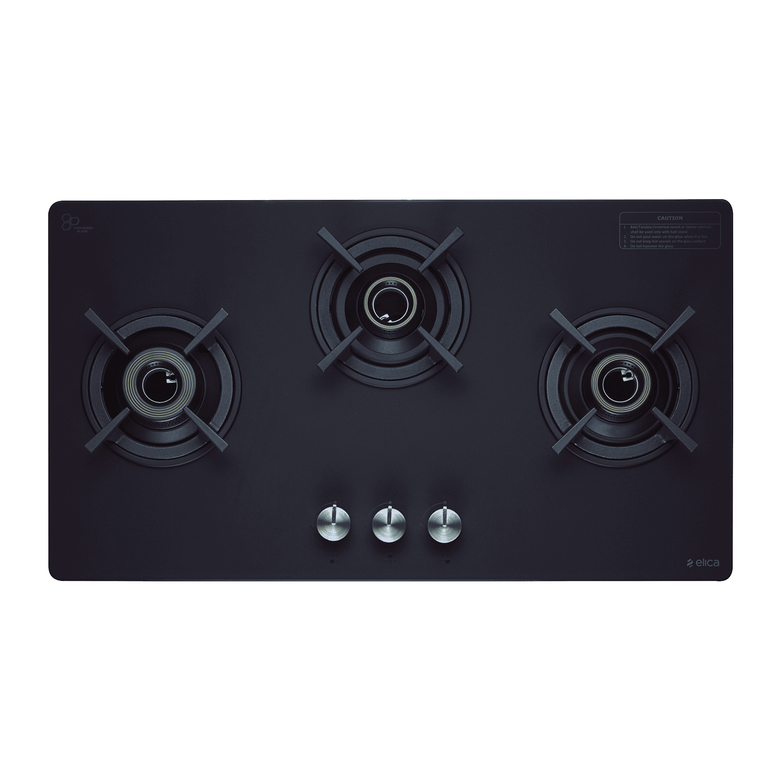 Elica SBF MATT LOTUS TKN 773 CT VETRO AI Toughened Glass Top 3 Burner Automatic Gas Stove (Sabaf Brass Burners, Black)_4