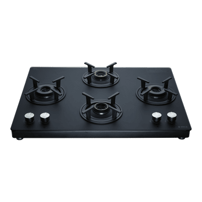 Elica SBF MATT LOTUS TKN 694 CT VETRO 2J AI BK Toughened Glass Top 4 Burner Automatic Gas Stove (Powder Coated Frame, Black)