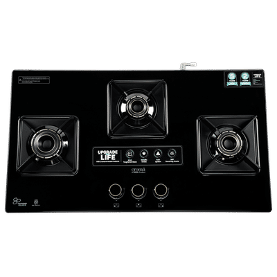 Croma Toughened Glass Top 3 Burner Automatic Hob (360 Degree Revolving Nozzle, Black)