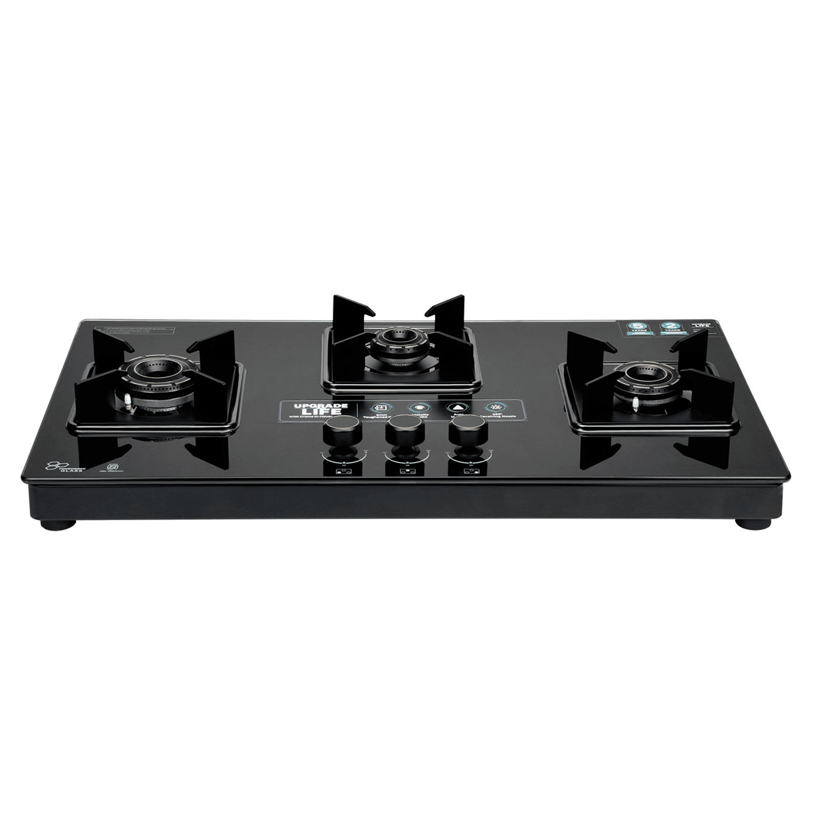 Croma Toughened Glass Top 3 Burner Automatic Hob (360 Degree Revolving Nozzle, Black)_7