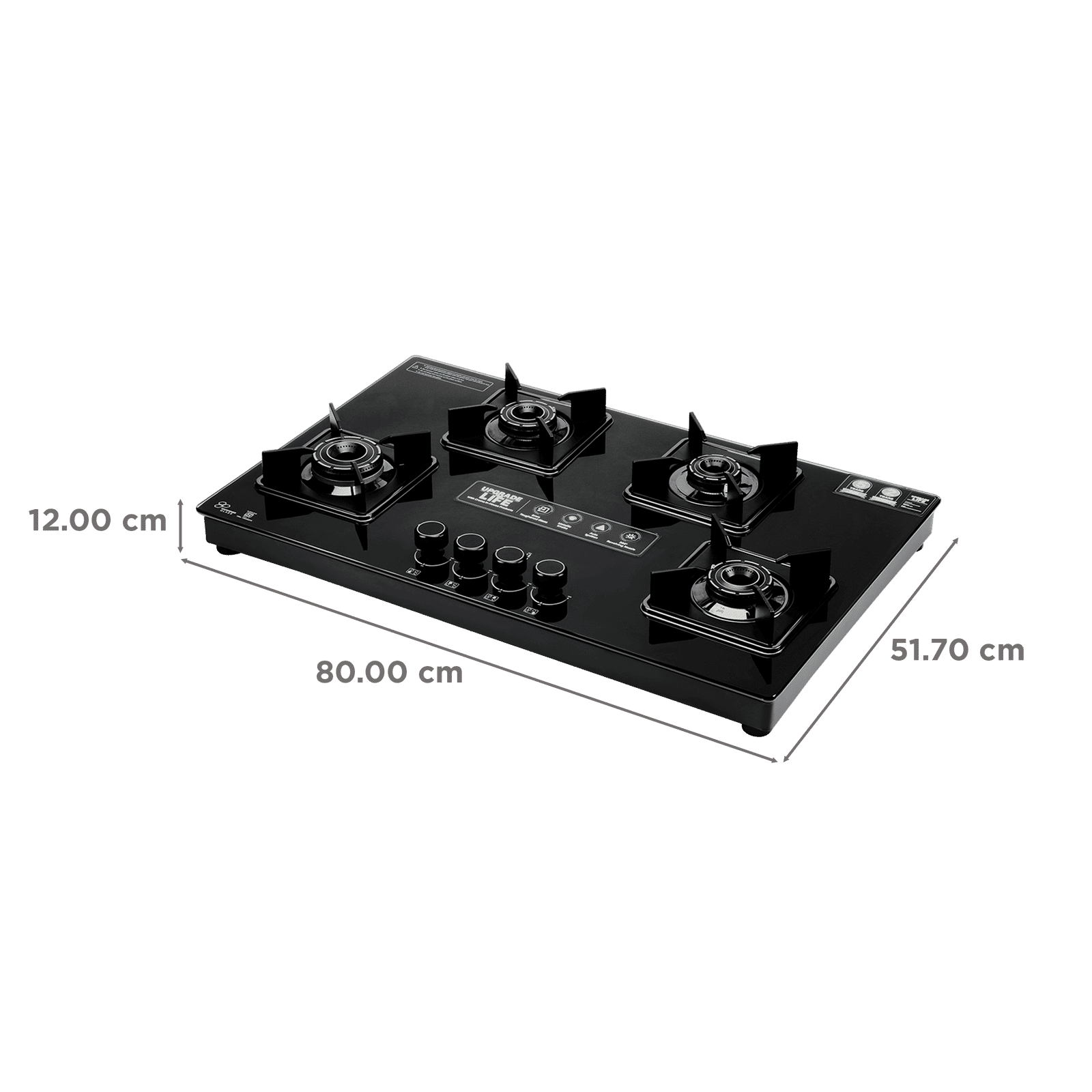 Croma Toughened Glass Top 4 Burner Automatic Hob (360 Degree Revolving Nozzle, Black) Croma Toughened Glass Top 4 Burner Automatic Hob (360 Degree Revolving Nozzle, Black)_3