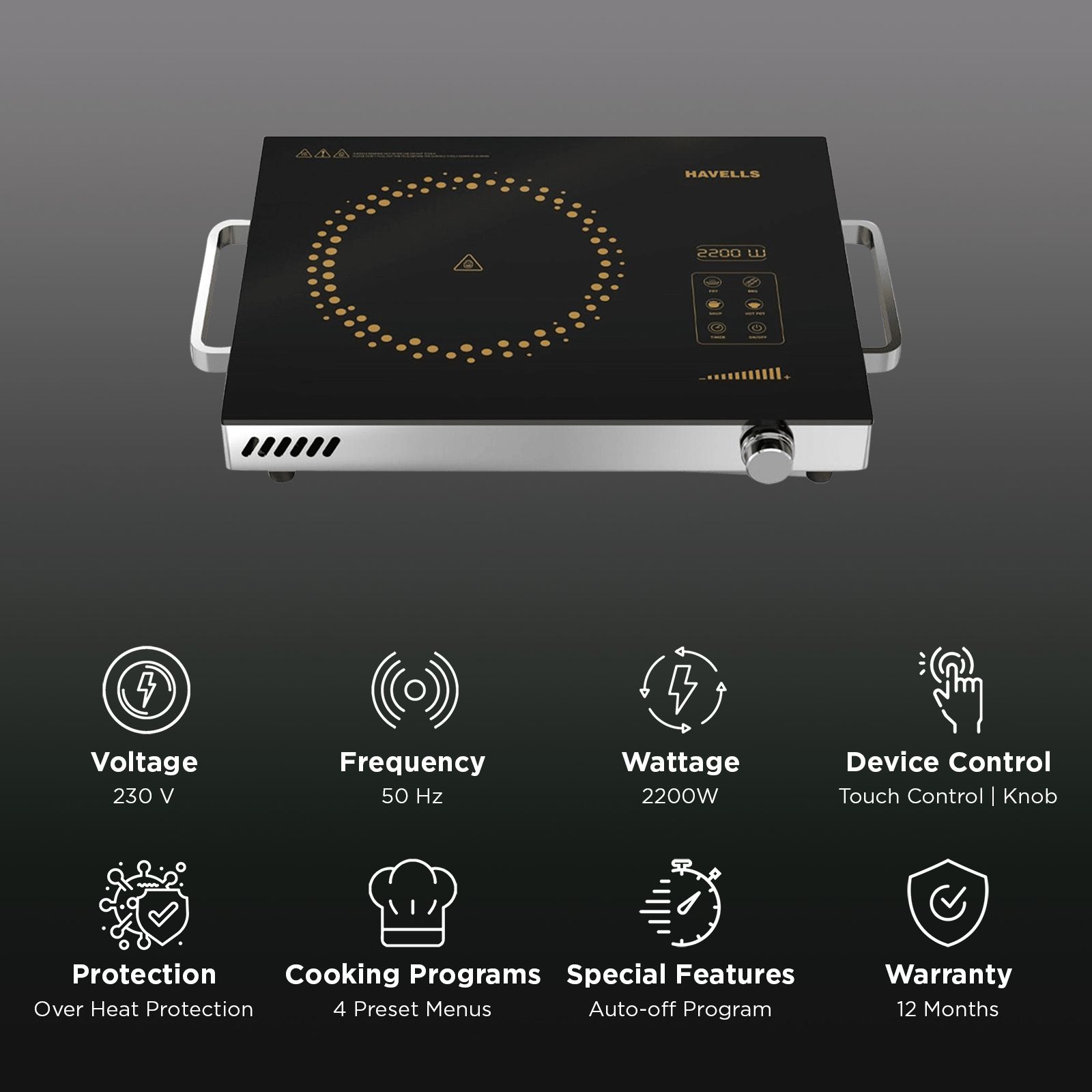 Havells GLO TC22 2200W Infrared Induction Cooktop with 4 Pre-Set Menus + 3 Hour Timer Havells GLO TC22 2200W Infrared Induction Cooktop with 4 Pre-Set Menus + 3 Hour Timer_3
