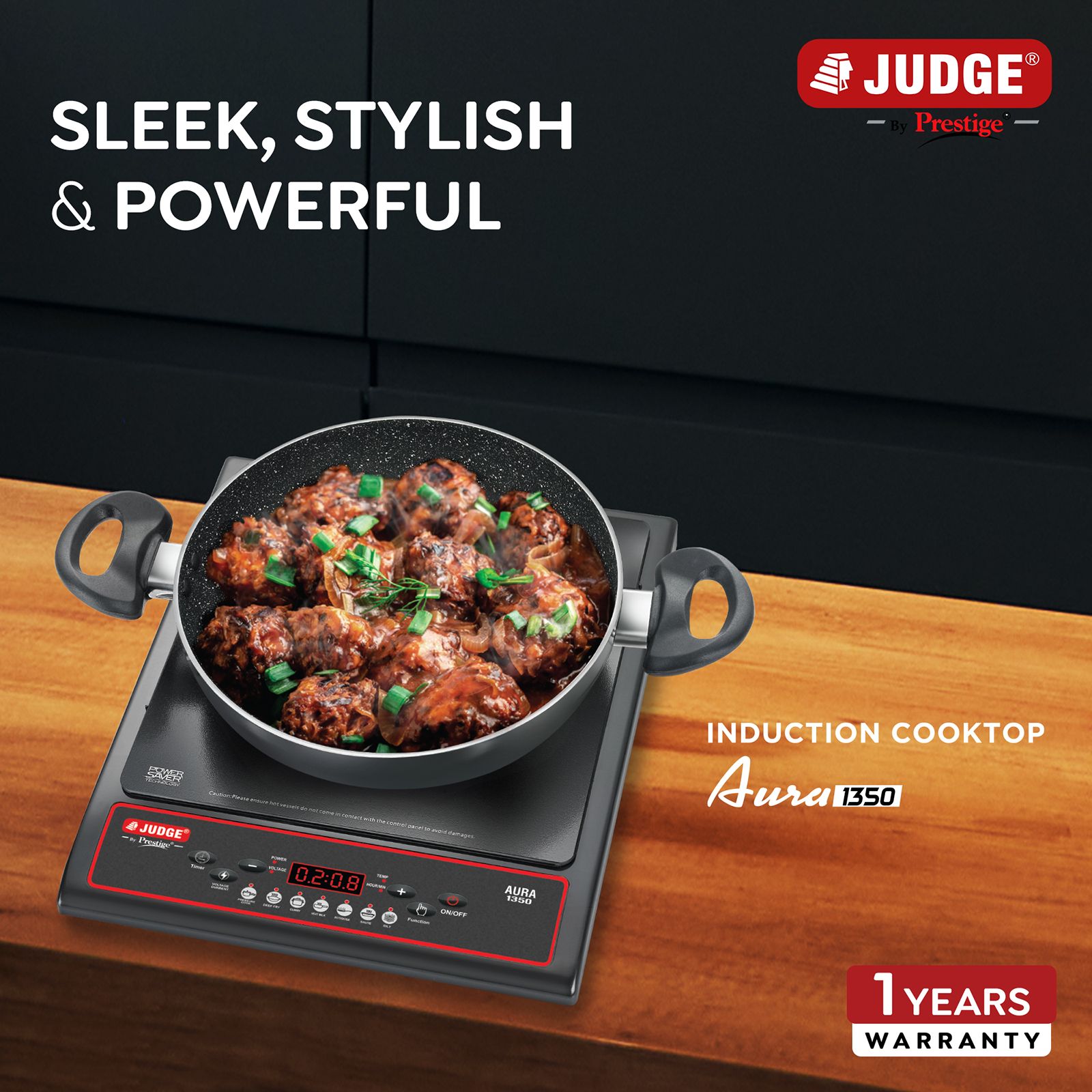 JUDGE By Prestige Aura 1350W Induction Cooktop with 7 Preset Menus_4