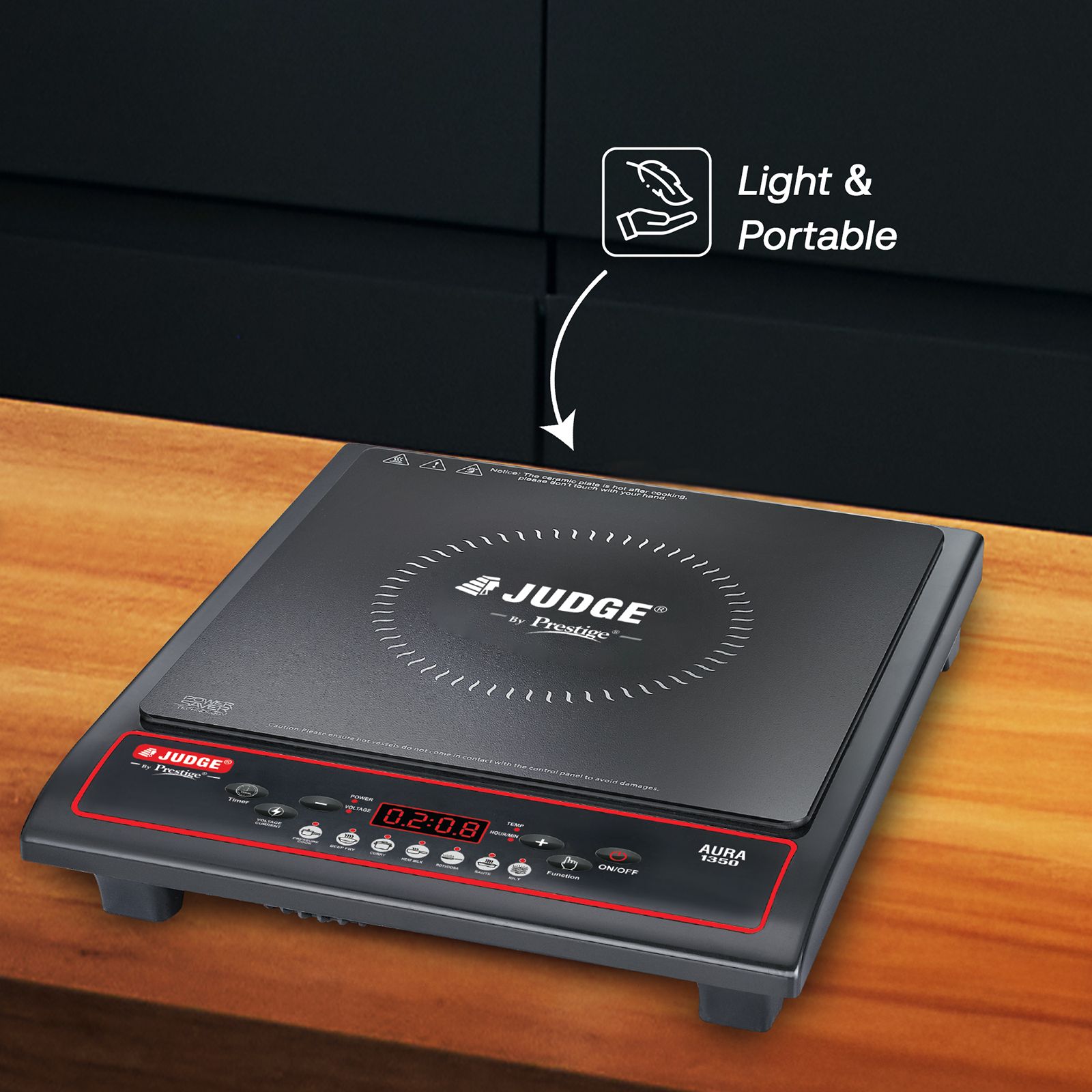 JUDGE By Prestige Aura 1350W Induction Cooktop with 7 Preset Menus_6