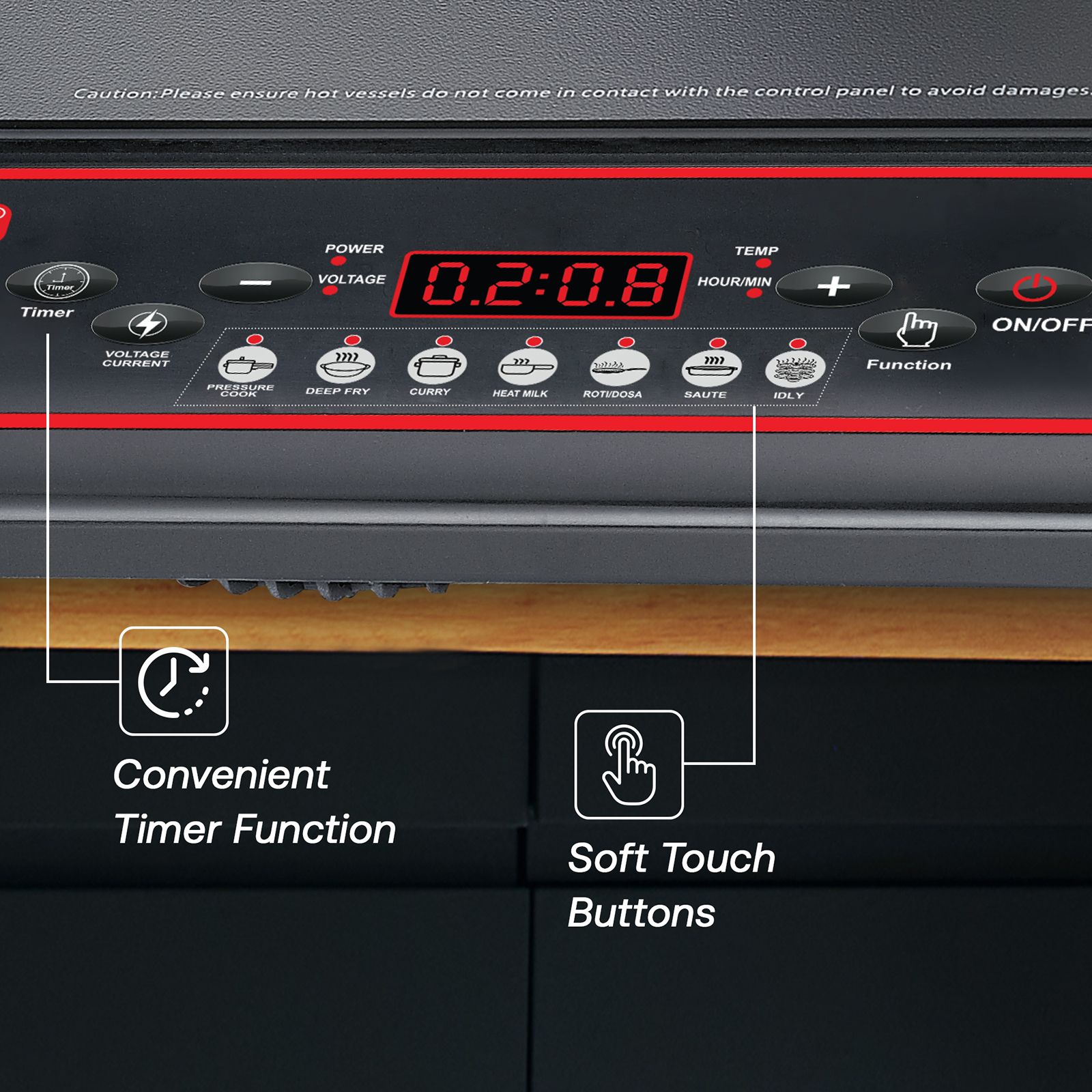 JUDGE By Prestige Aura 1350W Induction Cooktop with 7 Preset Menus_7