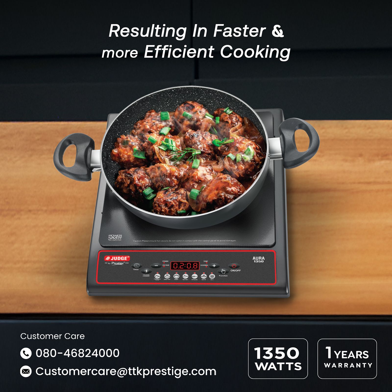 JUDGE By Prestige Aura 1350W Induction Cooktop with 7 Preset Menus_8