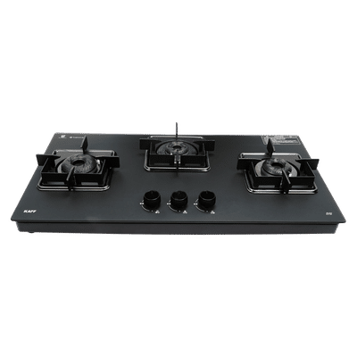 KAFF CTZ Series Tempered Glass Top 3 Burner Automatic Hob (Anti-Slip Knobs, Matt Black)
