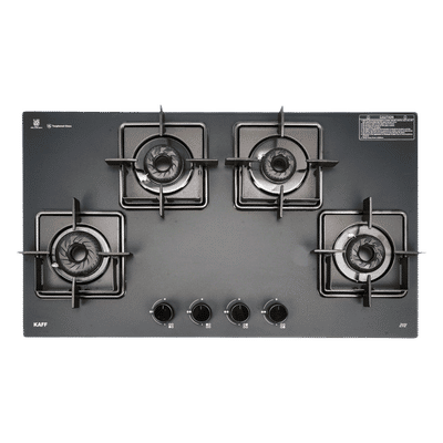 KAFF CTZ Series Tempered Glass Top 4 Burner Automatic Hob (Double Drip Tray, Matt Black)