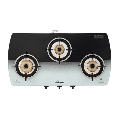 Sunflame SGM 3B BK AI Toughened Glass Top 3 Burner Automatic Gas Stove (High Performance Forged Brass Burners, Black & White)