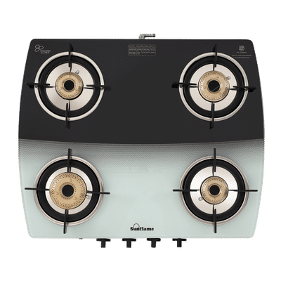Sunflame SGM 4B BK AI Toughened Glass 4 Burner Automatic Gas Stove (High Performance Forged Brass Burners, Black & White)