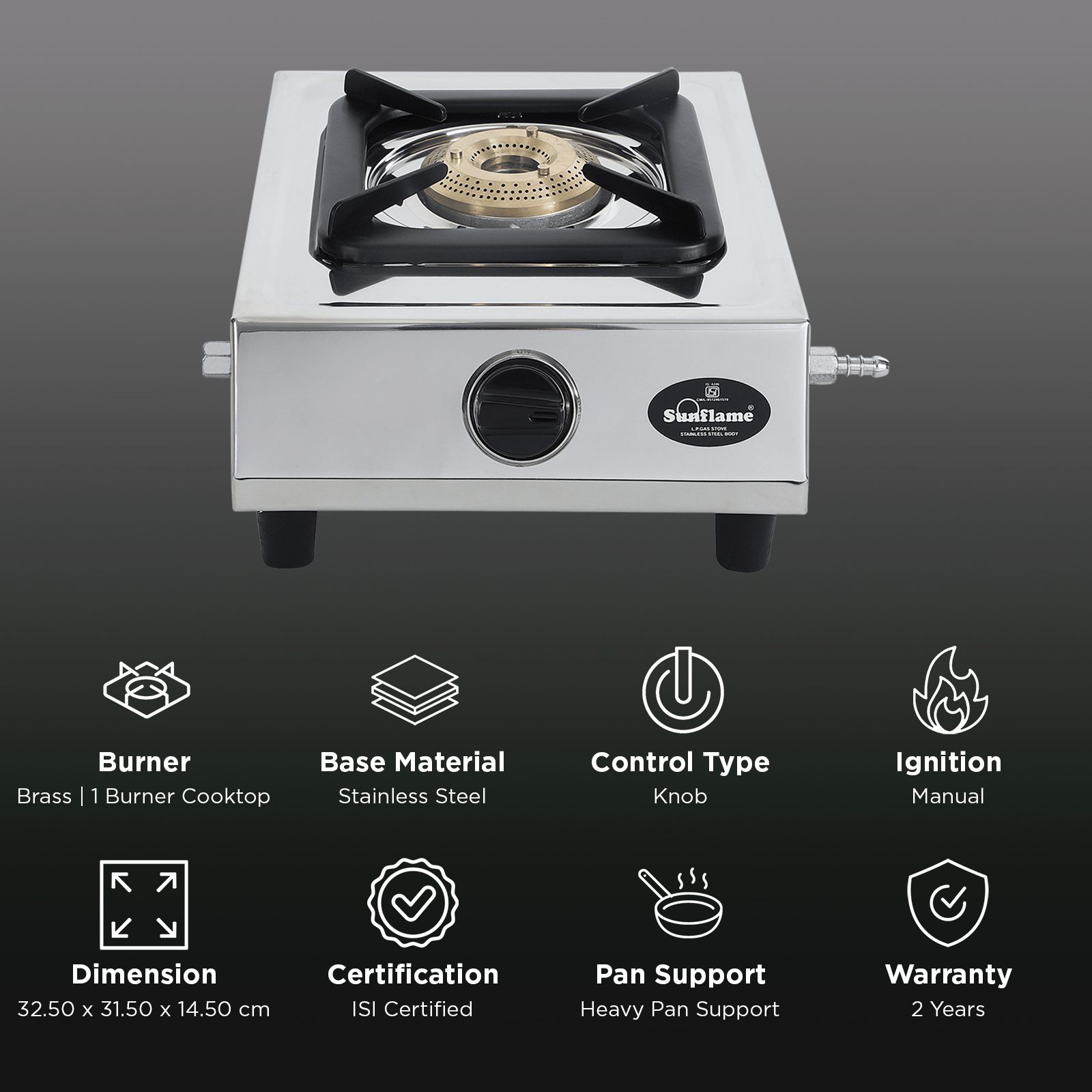 Sunflame DLX 1 Burner Manual Gas Stove (Heavy Pan Support, Silver) Sunflame DLX 1 Burner Manual Gas Stove (Heavy Pan Support, Silver)_3