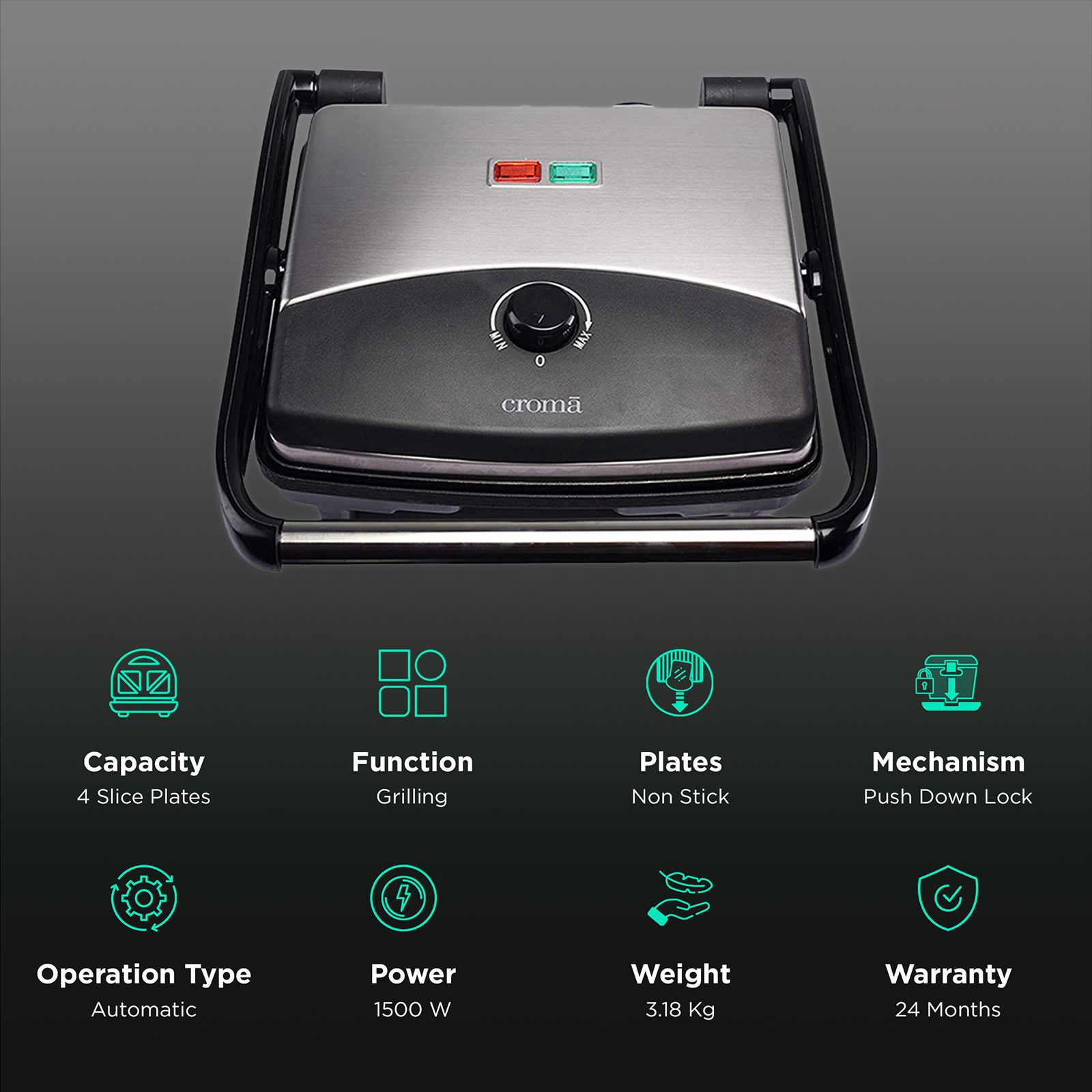 Croma 1500W 4 Slice 3-in-1 Sandwich Maker with Automatic Operation (Black) Croma 1500W 4 Slice 3-in-1 Sandwich Maker with Automatic Operation (Black)_3