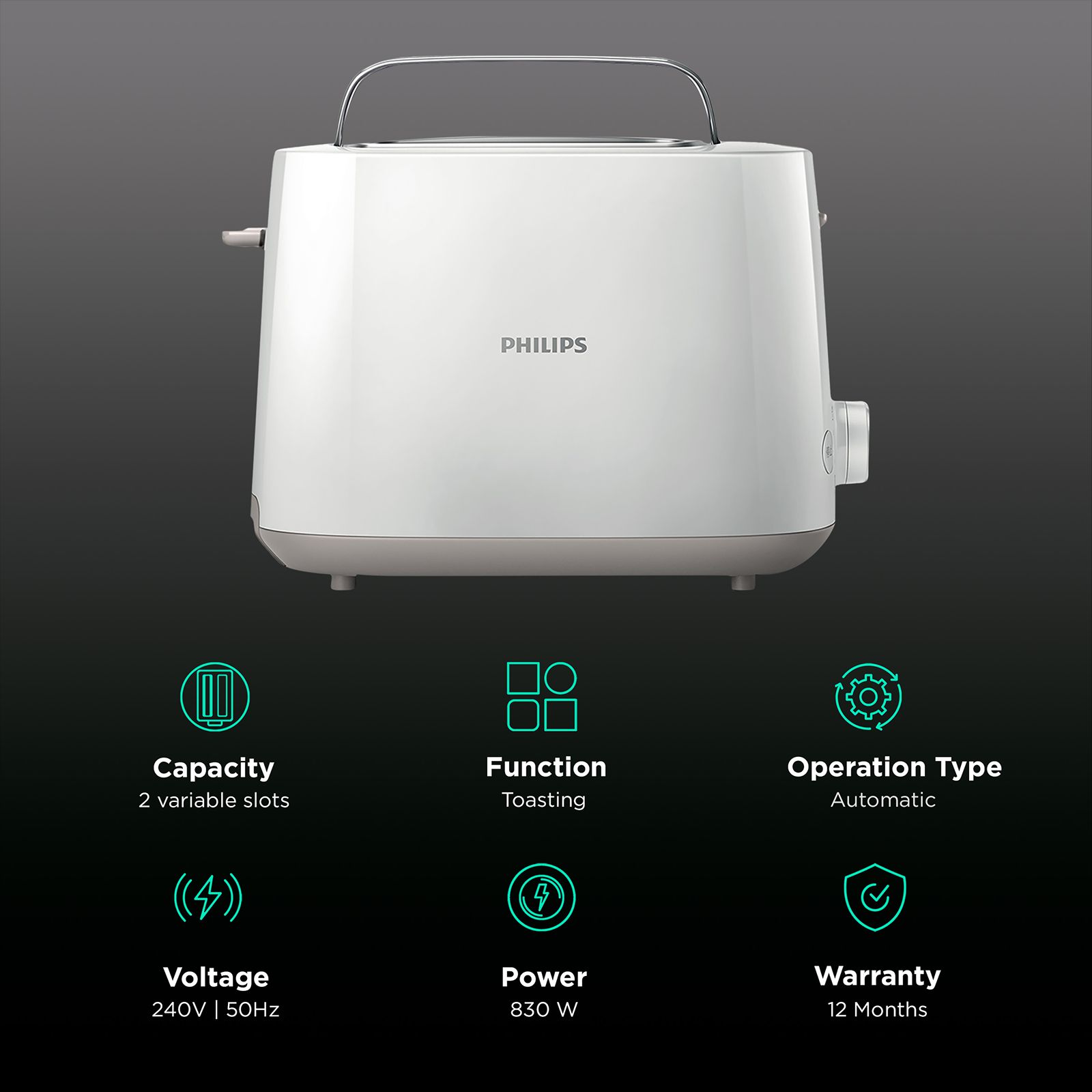 PHILIPS Daily Collection 900W 2 Slice Pop-Up Toaster with Integrated Bun Rack (White) PHILIPS Daily Collection 900W 2 Slice Pop-Up Toaster with Integrated Bun Rack (White)_3