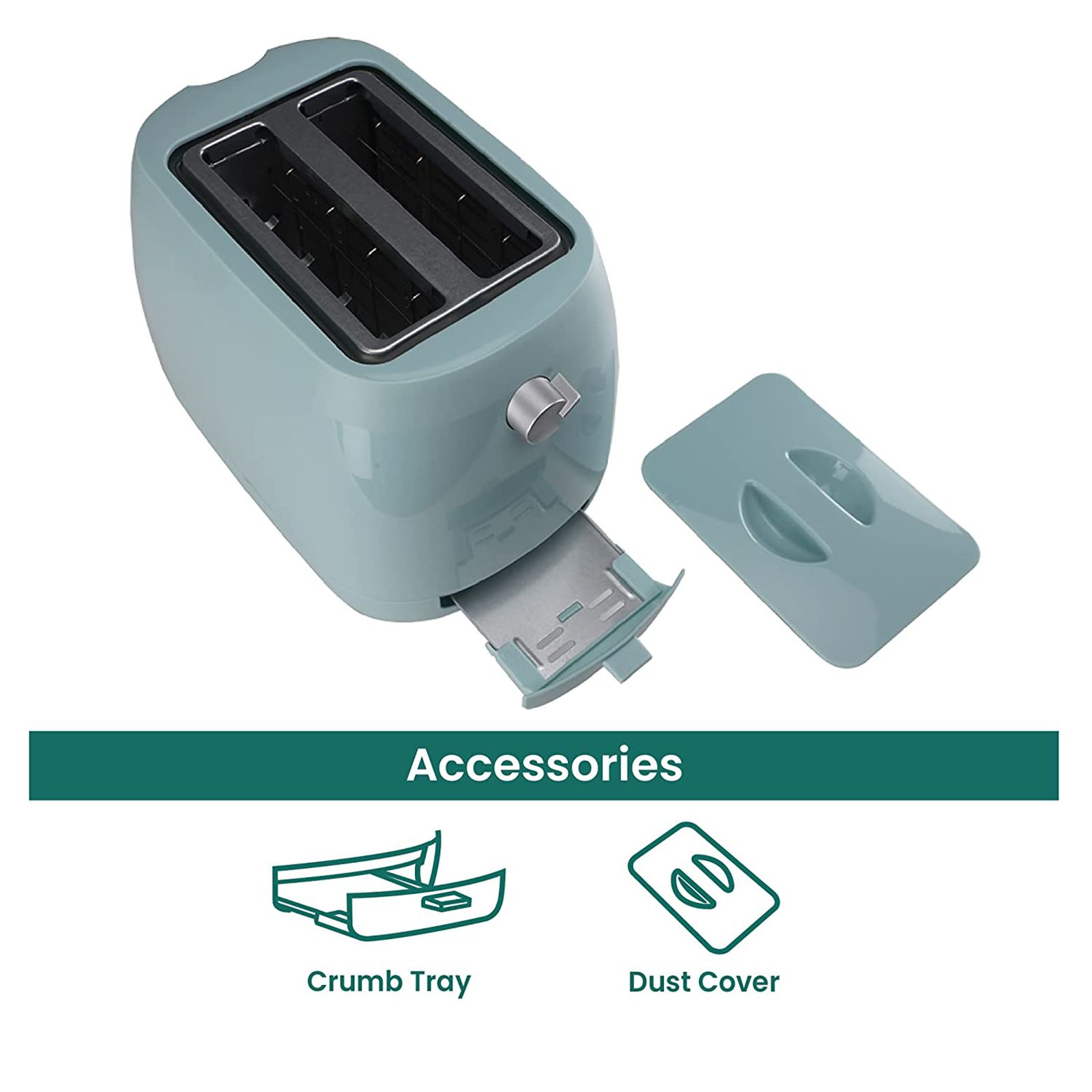 Croma 800W 2 Slice Pop-Up Toaster with Removable Crumb Tray (Green)_12