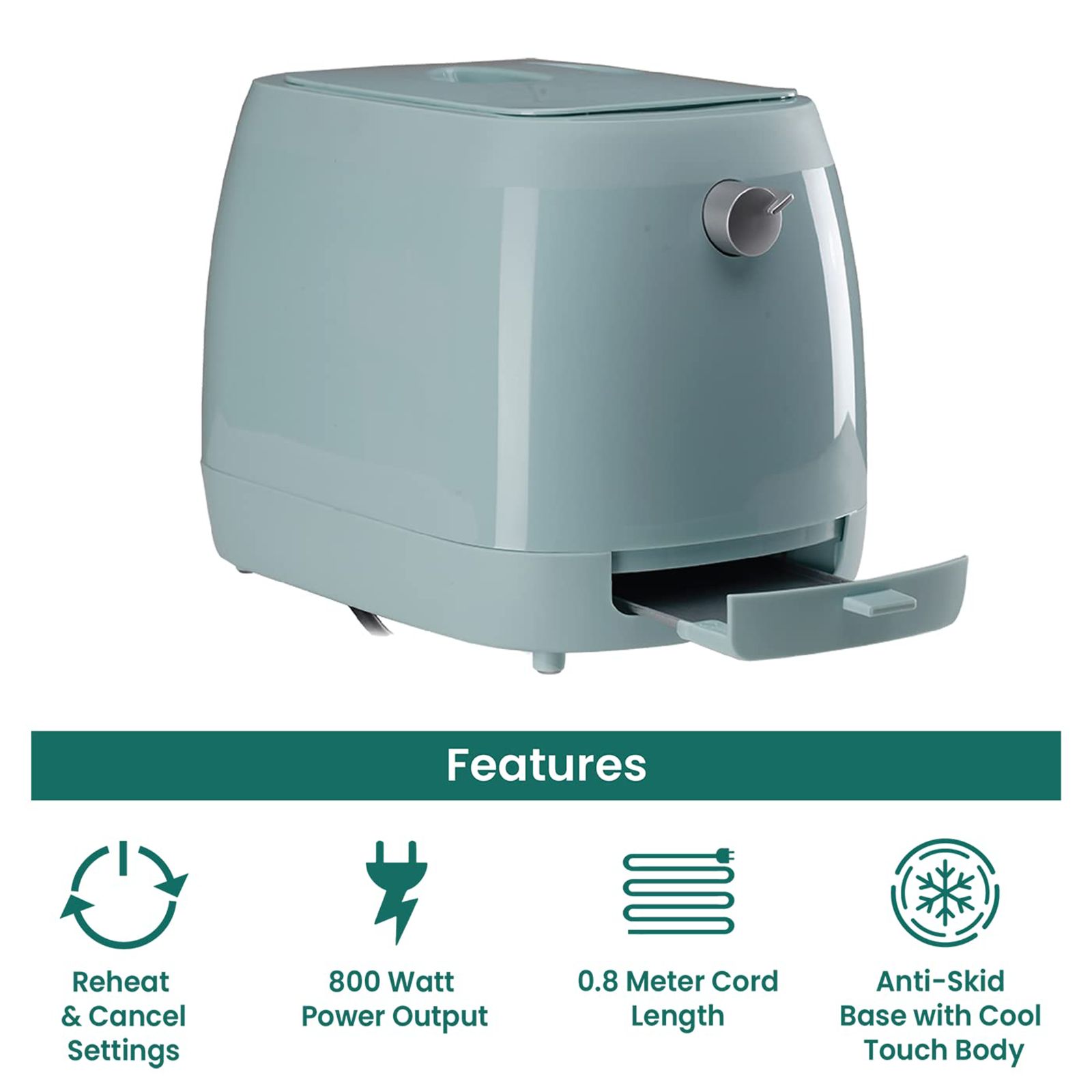 Croma 800W 2 Slice Pop-Up Toaster with Removable Crumb Tray (Green)_13