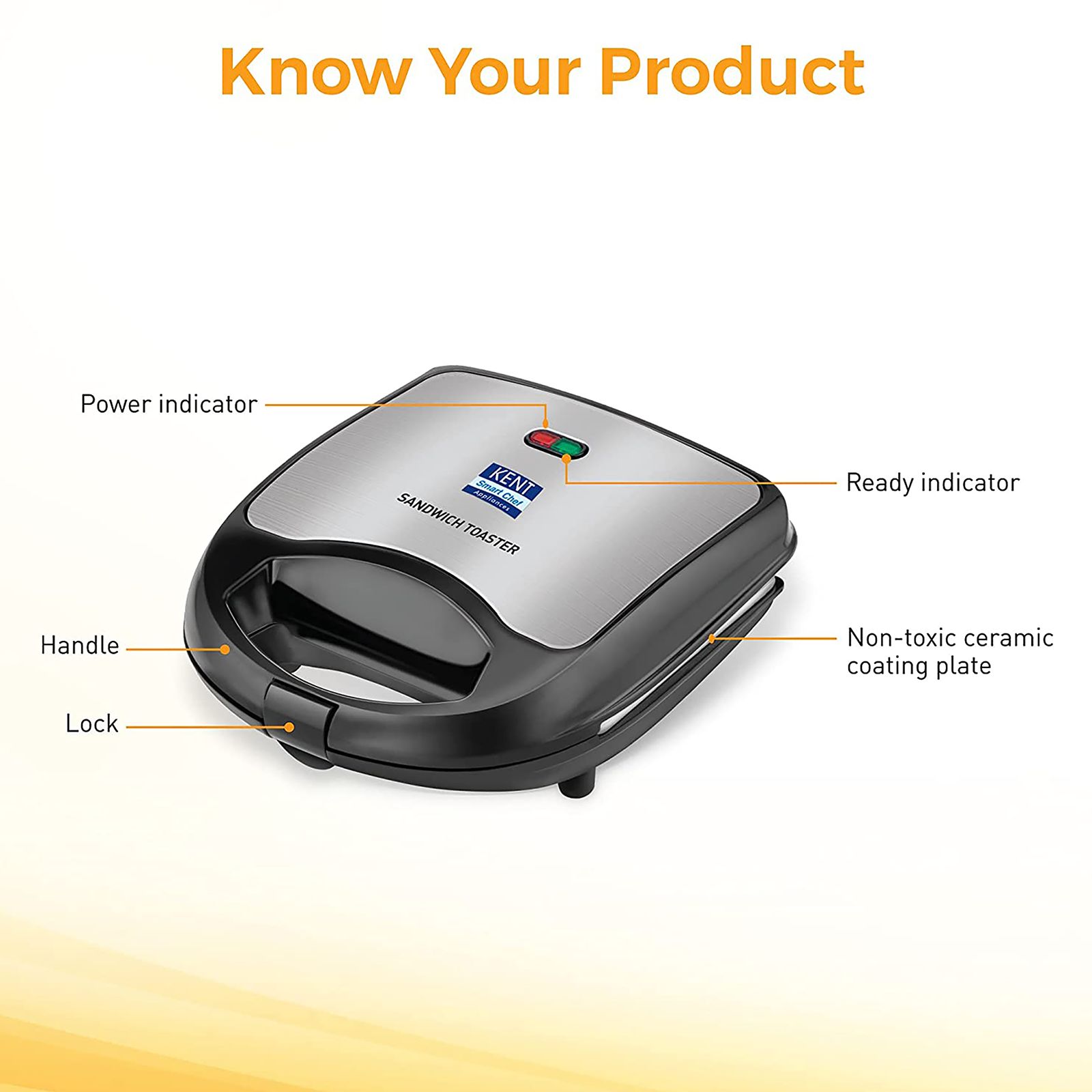 KENT 700W 4 Slice Sandwich Maker with Automatic Temperature Cut Off (Black & Metallic Silver) KENT 700W 4 Slice Sandwich Maker with Automatic Temperature Cut Off (Black & Metallic Silver)_10