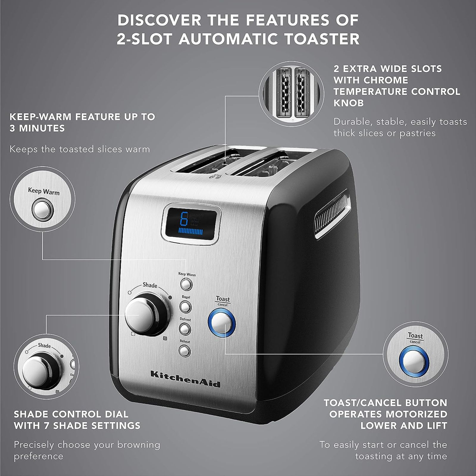 KitchenAid 1100W 2 Slice Pop-Up Toaster with Auto Shut Off Function (Onyx Black) KitchenAid 1100W 2 Slice Pop-Up Toaster with Auto Shut Off Function (Onyx Black)_10
