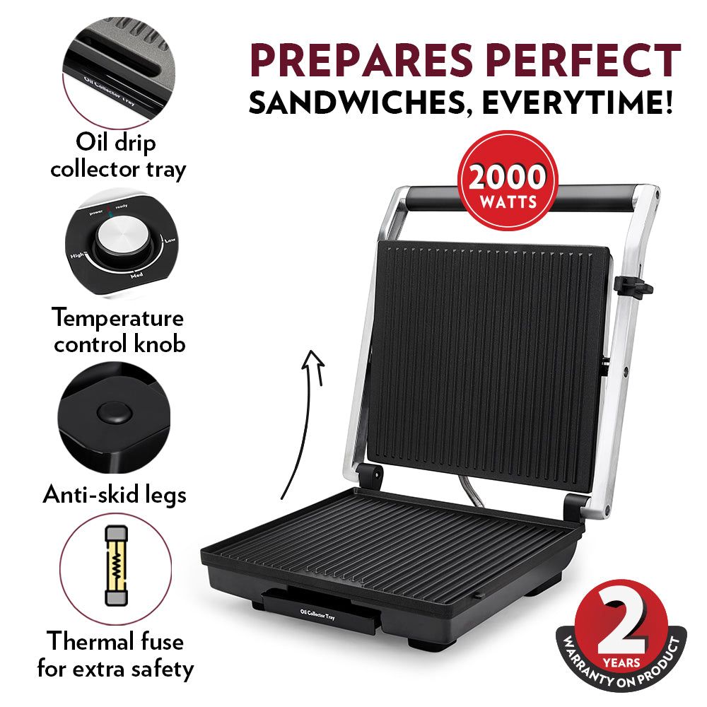 BOROSIL SuperJumbo 2000W 4 Slice Sandwich Maker with Oil Drip Collector Tray (Silver)_8