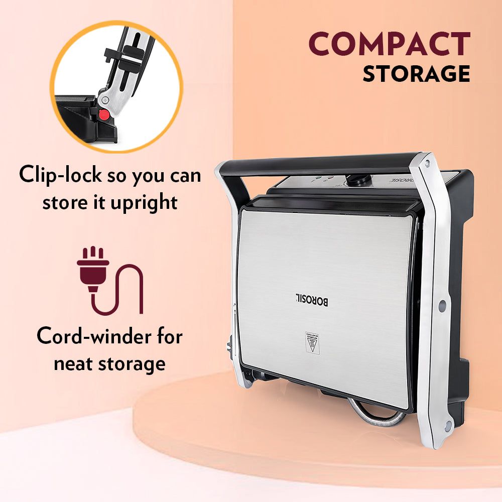 BOROSIL SuperJumbo 2000W 4 Slice Sandwich Maker with Oil Drip Collector Tray (Silver)_5