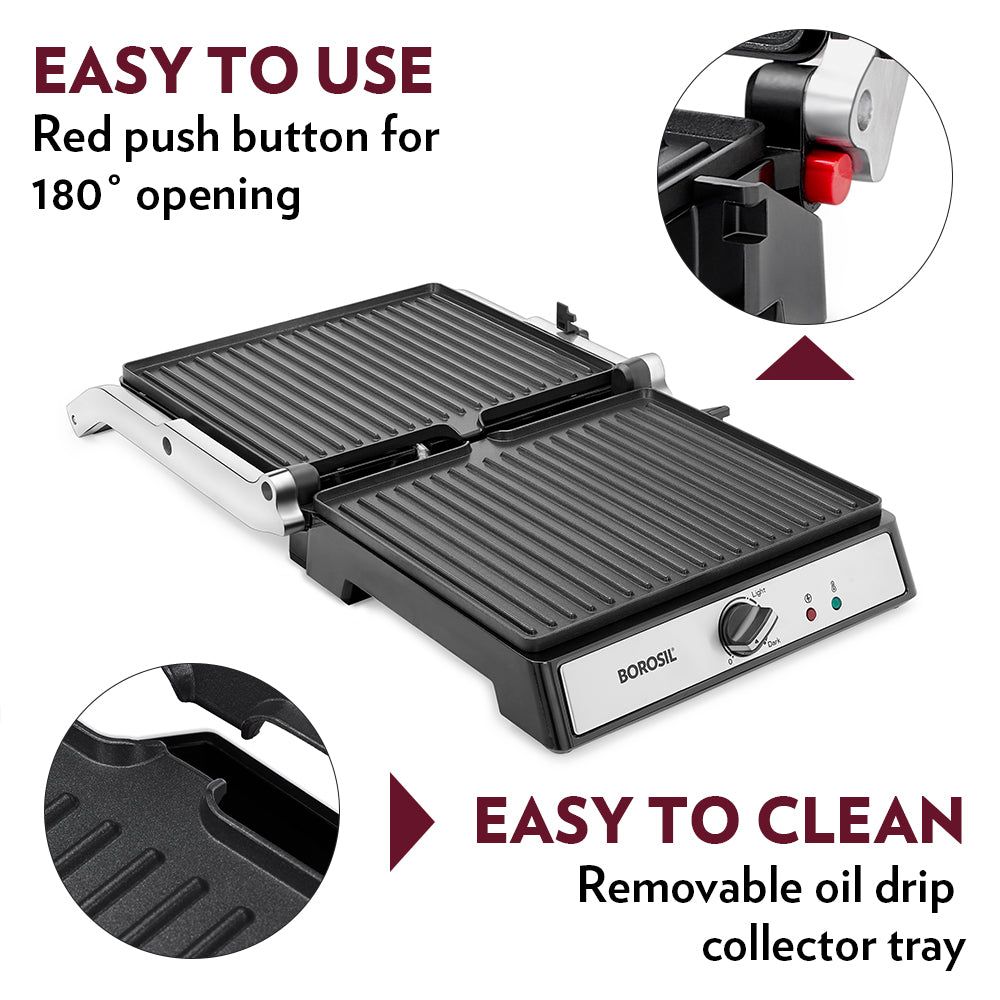 BOROSIL SuperJumbo 2000W 4 Slice Sandwich Maker with Oil Drip Collector Tray (Silver)_7