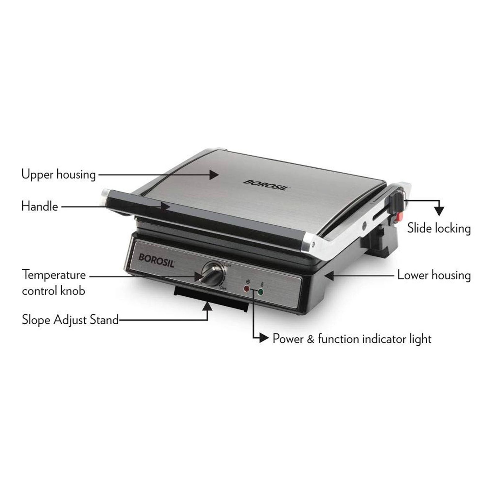 BOROSIL SuperJumbo 2000W 4 Slice Sandwich Maker with Oil Drip Collector Tray (Silver)_8